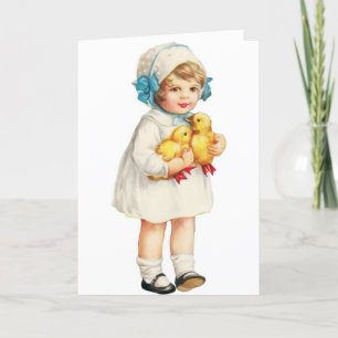 Vintagepåsk - flicka med Ducklings, Helgkort