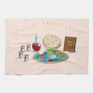 Vintagepåskhögtid Seder dekorativa Kosher Pesach Kökshandduk