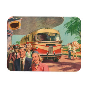 Vintagepassagerare på semester vid busstationen magnet