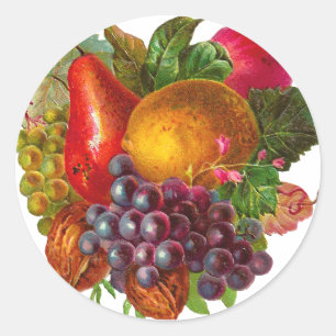 VintagePear, druva, citron, Apple och valnötter Runt Klistermärke