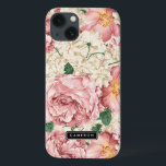 Vintagepion- och vanlig hortensiamönster<br><div class="desc">Mini- fodral för elegant iPad som presenterar vintageillustrationer av rodna rosa ros och pioner med elfenbenvanlig hortensia. Denna design är tillgänglig i variationsprodukter. Klicka nedanfört för andra designer.</div>