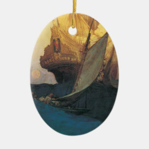 Vintagepirat, Attack på en galeon av Howard Pyle Julgransprydnad Keramik