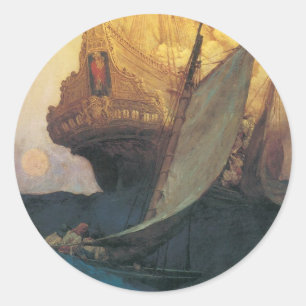 Vintagepirat, Attack på en galleon av Howard Pyle Runt Klistermärke
