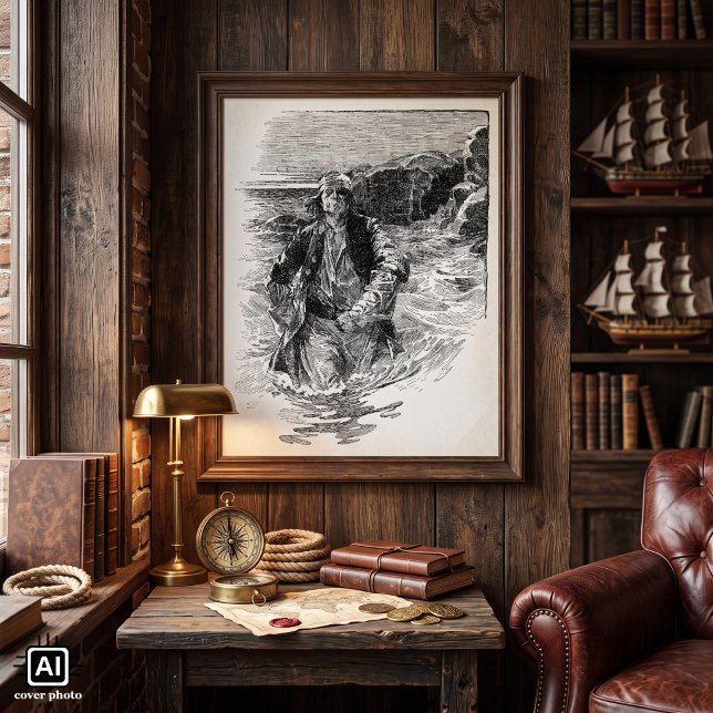 Vintagepirater, Sir Henry Morgan i havet Poster (Vintage illustration pirate image featuring Sir Henry Morgan, Buccaneer, 1903.)