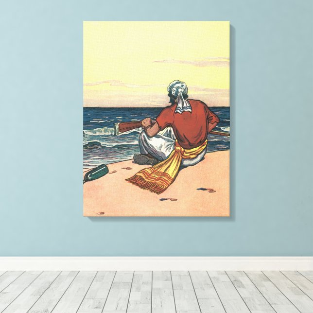 Vintagepirater, strandsatta på en öde ö canvastryck (Insitu (trägolv))