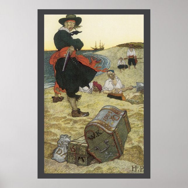 Vintagepirater, William Kidd Begraver Skatt Poster (Framsidan)