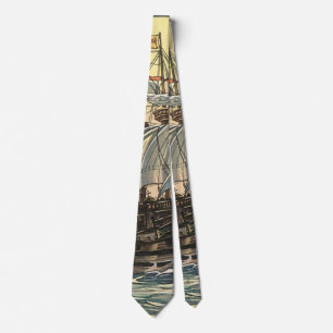 Vintagepiratskepp, galleon seglar på oceanen slips