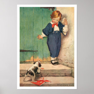 Vintagepojke och valpaffisch poster