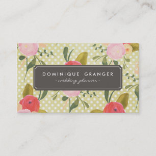 Vintagepolka dots- och blommavisitkort visitkort