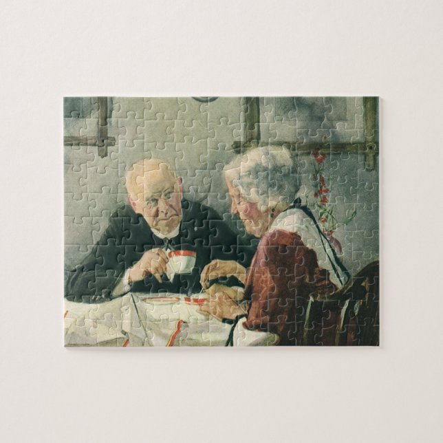 Vintagepräster, kaffe eller te med en präst pussel (Horisontell)