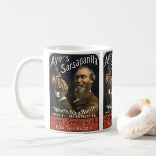 Vintageproduktetikett, Ayer's Sarsaparilladryck Kaffemugg