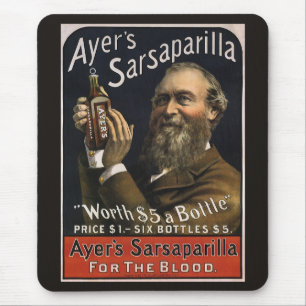 Vintageproduktetikett, Ayer's Sarsaparilladryck Musmatta