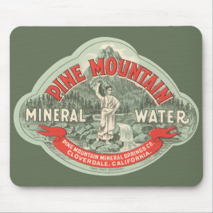 Vintageproduktetikett, Pine Mountain Mineralvatten Musmatta