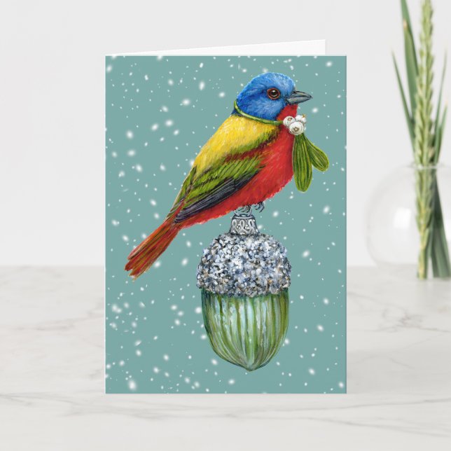 Vintageprydnad med målad tukan julkort kort (Framsida)