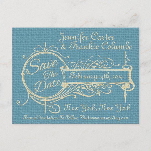 Vintageprydnad och juteväv Spara datum Meddelande Vykort (Framsida)