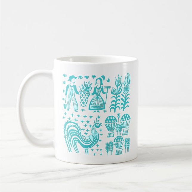 VintagePyrex mönster - Butterprint turkosblått Kaffemugg (Vänster)