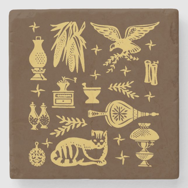 VintagePyrex mönster - tidig amerikan (guld) Stenunderlägg (Framsidan)