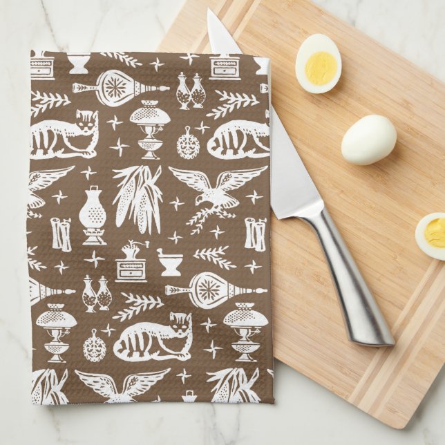 VintagePyrex mönster - tidig amerikankatt (vit) Kökshandduk (Vikt i Fjärdedel)