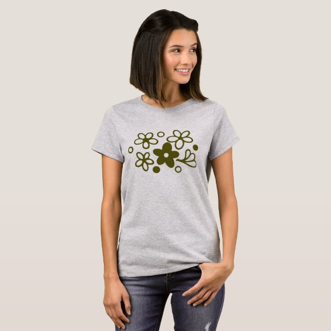 VintagePyrex mönster - vårblommar (grönt) T Shirt (Hel framsida)