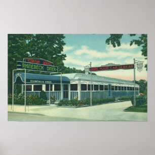 Vintagerestaurang, Retro Rhinebeck vägrenmiddag Poster