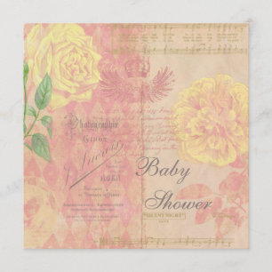 Vintagero-, krona- & musikCollagebaby shower Inbjudningar