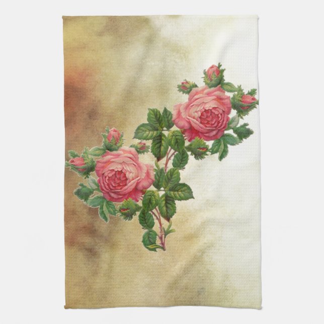 vintageröd ros kökshandduk (Vertikal)