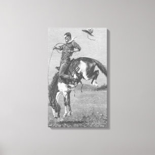 VintageRodeoCowboys som sparkar bakut broncoen vid Canvastryck