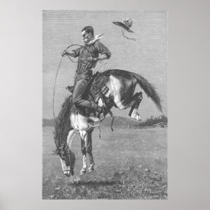 VintageRodeoCowboys som sparkar bakut broncoen vid Poster
