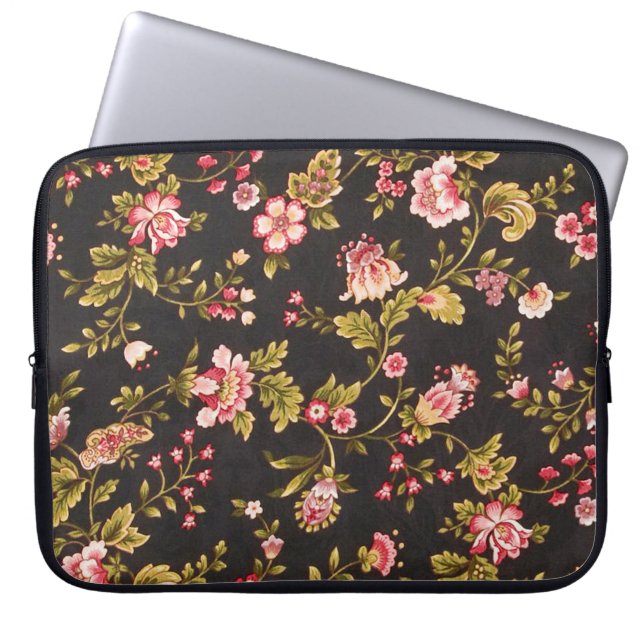 Vintagerosa- och gultblommönster laptop sleeve (Framsidan)