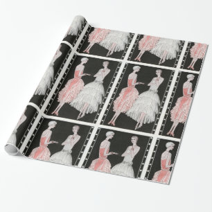 Vintagerosa- och vitmode presentpapper
