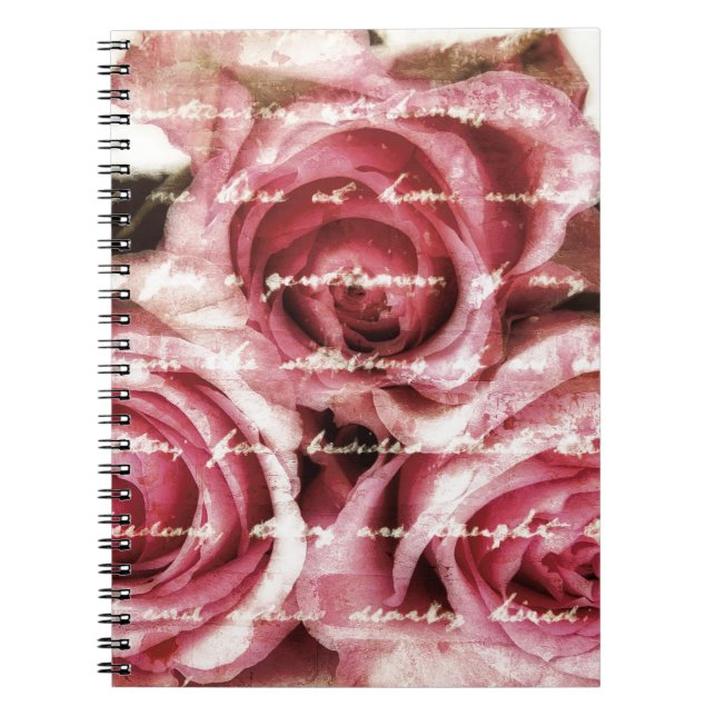 Vintagerosa ros anteckningsbok med spiral (Framsidan)