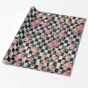 Vintagerosa ros med svartvitt presentpapper