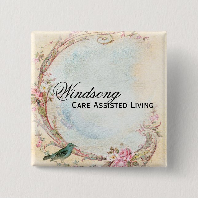 Vintagerosa ros- och Robin bröllopaffär Knapp (Framsida)