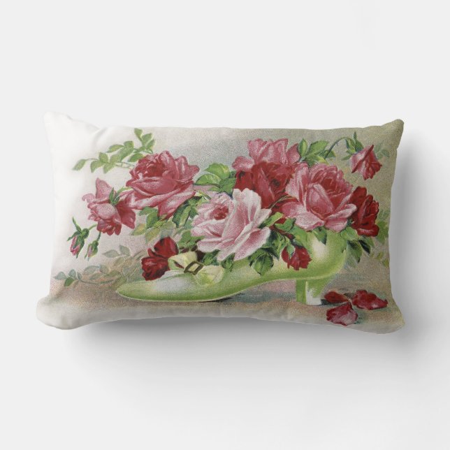 Vintagerosa ros och skor lumbarkudde (Framsida)