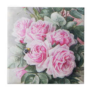 Vintagerosa rosbukett kakelplatta