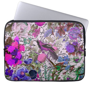 Vintagerosor och den lilafågeln och blommigten & laptop sleeve