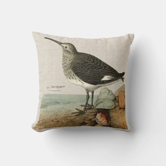 VintageSandpiper vid havet Kudde (Framsida)