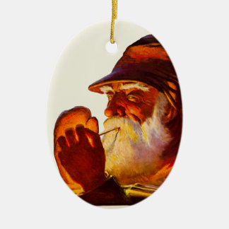 VintageSanta att röka leda i rör jägaren Julgransprydnad Keramik