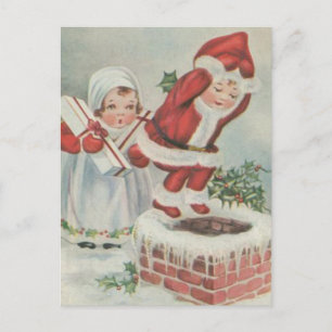VintageSanta barn Helg Vykort