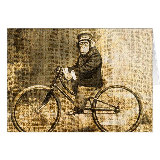 Vintageschimpans på en cykel hälsningskort (Framsidan Horizontal)