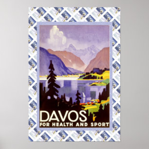 Vintageschweizare poster Davos för vård- och sport
