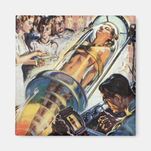 Vintagescience fiction, kvinnalabbexperiment magnet