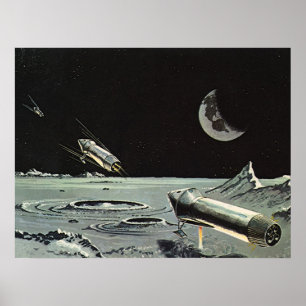 Vintagescience fiction, raket sänder måneplanet poster