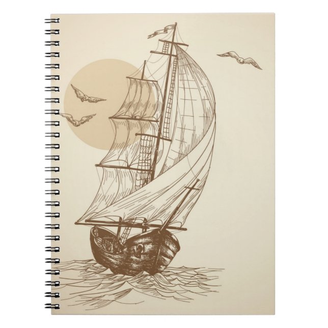 Vintagesegelbåt Anteckningsbok Med Spiral (Framsidan)