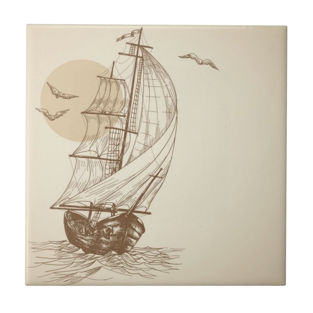Vintagesegelbåt Kakelplatta (Framsidan)