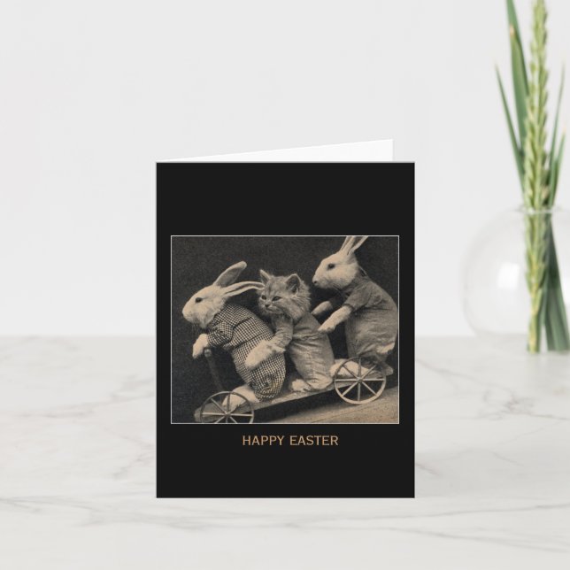 VintageSepiakaniner & kattungepåsk Helgkort (Framsida)