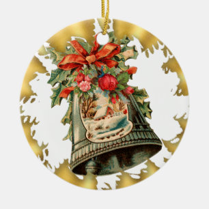 Vintagesilver sätta en klocka på den keramiska julgransprydnad keramik