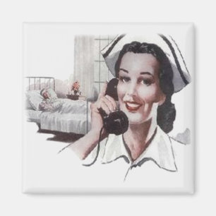 Vintagesjukhussalsjuksköterskan ringer på magnet