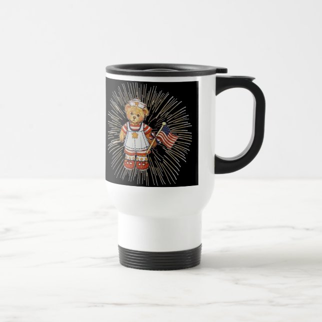Vintagesjuksköterskabjörn med moderna resemugg (Höger)