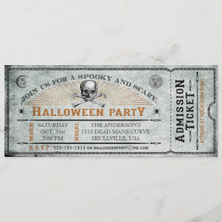 Vintageskalle- och benhalloween festbiljett inbjudningar